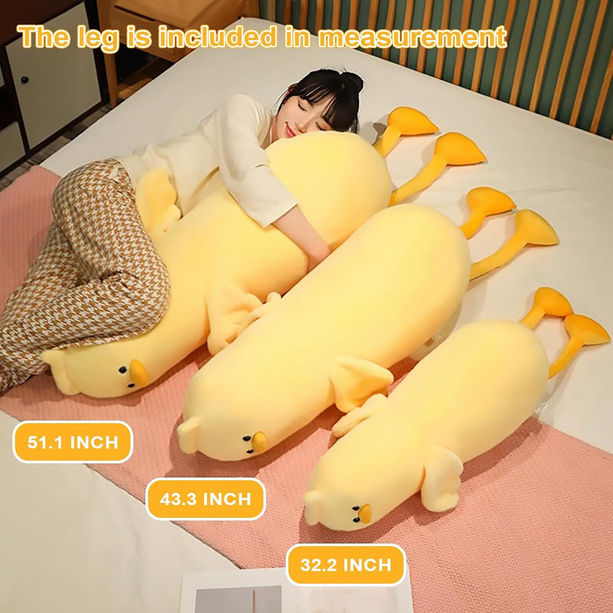 PEACH CAT Long Duck Plush Pillow Cute Duck Stuffed Animal Toy Gift for Kids Girls Boys Yellow 32.2"