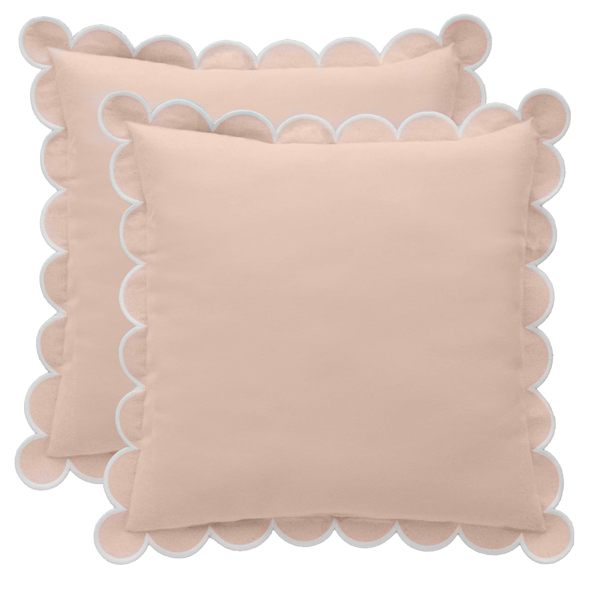 BEBE BASK Scalloped Pillow Cover Set of 2, 18x18, Cotton - Sky Blue/White