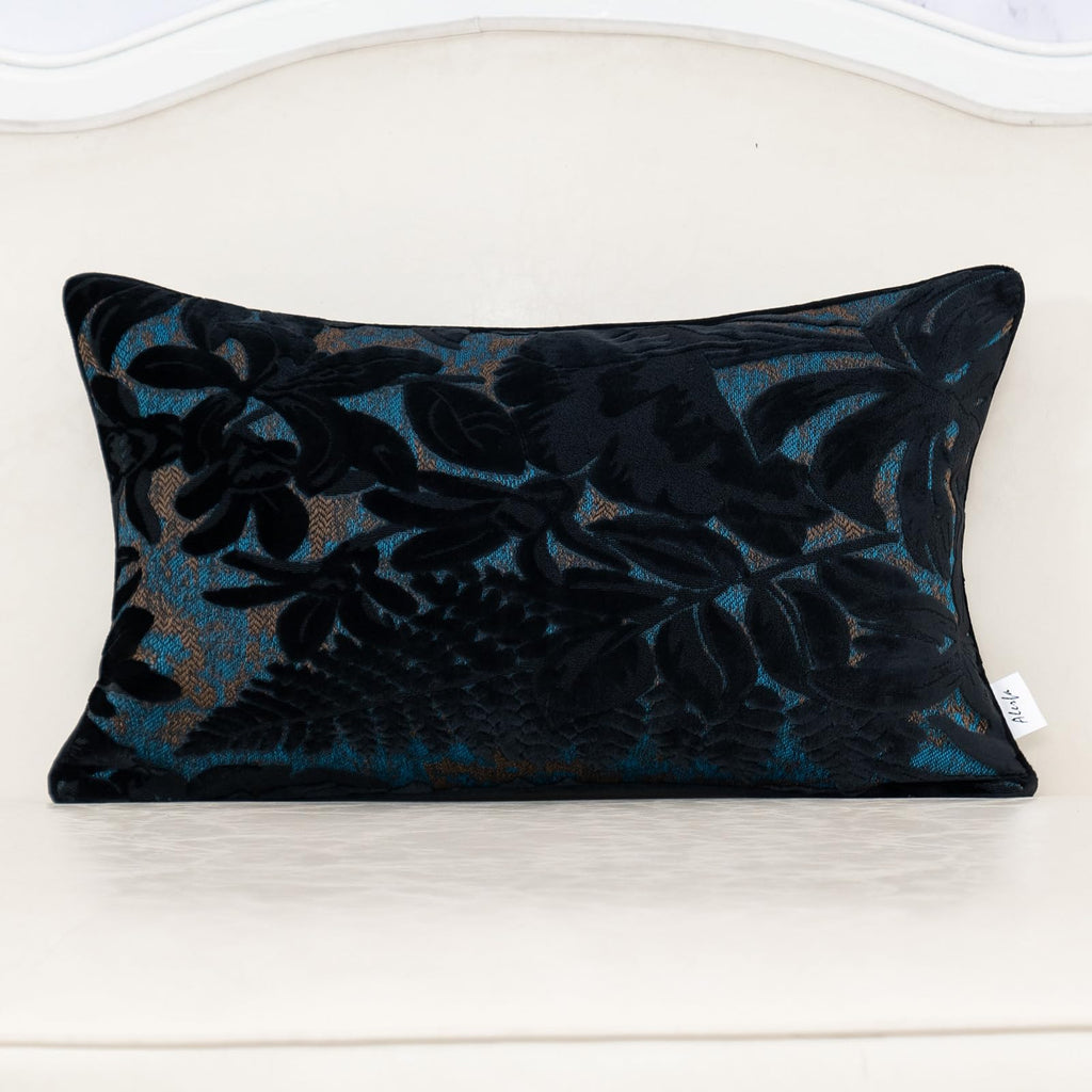 Alerfa 12 x 20 Inch Light Blue Rectangle Maple Leaf Pillow Embroidery Cut Velvet Cushion Case Luxury Modern Lumbar Throw Pillow Cover Decorative Pillow for Couch Sofa Living Room Bedroom Car