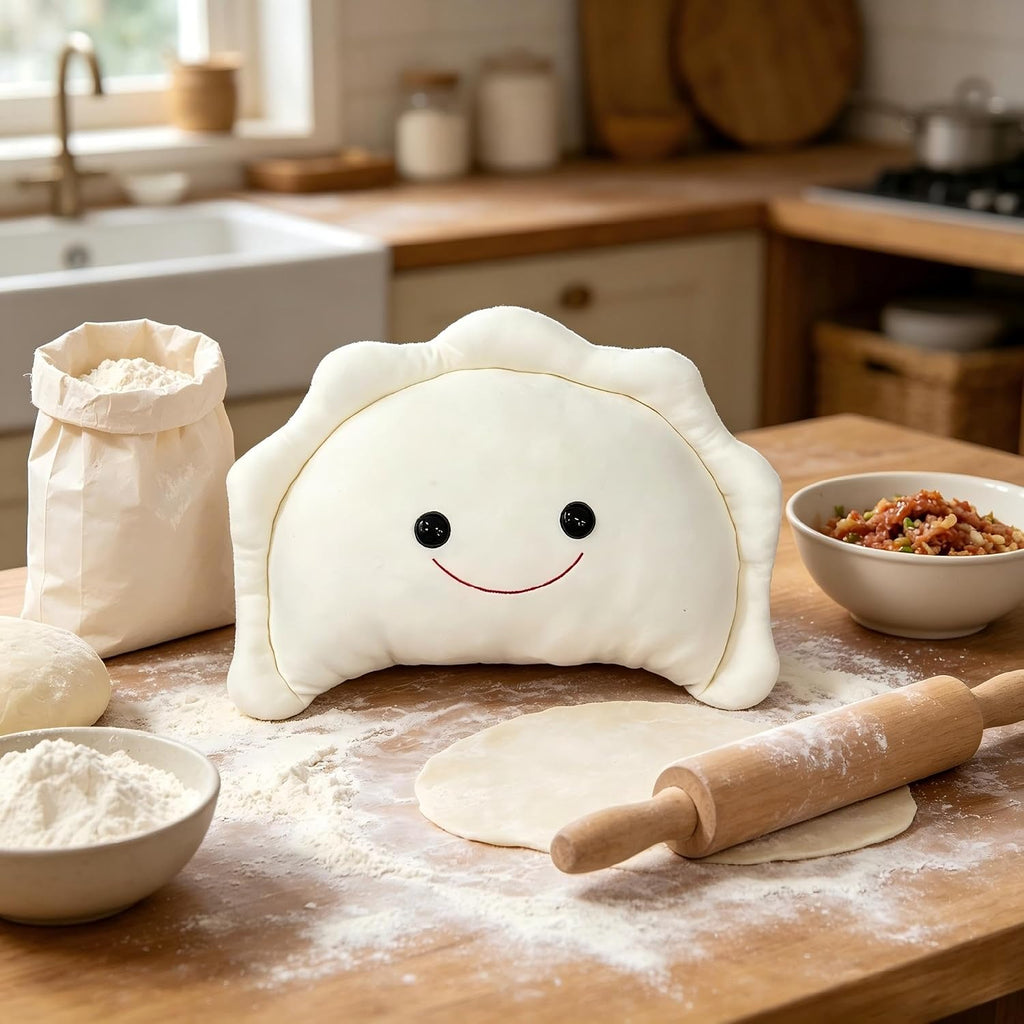 Pierogi Plush Pillow 15.5 inch Cute Dumpling Stuffed Animal Food Shaped Plushies Toys Home Decor Kawaii Gifts for Kids White