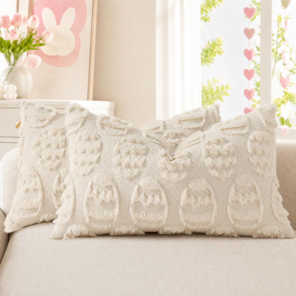 decorUhome Faux Fur Plush Soft Beige Throw Pillow Covers 18x18 Set of 2