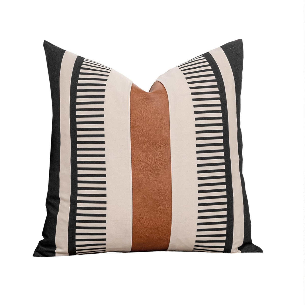 Decorative Striped Throw Pillow Cover 20x20 Inch Black White & Brown