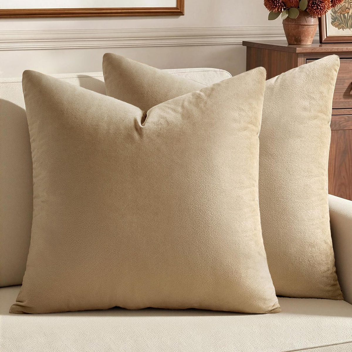 MIULEE Velvet Fall Throw Pillow Covers 20x20 Inch Pack of 2 Burnt Orange