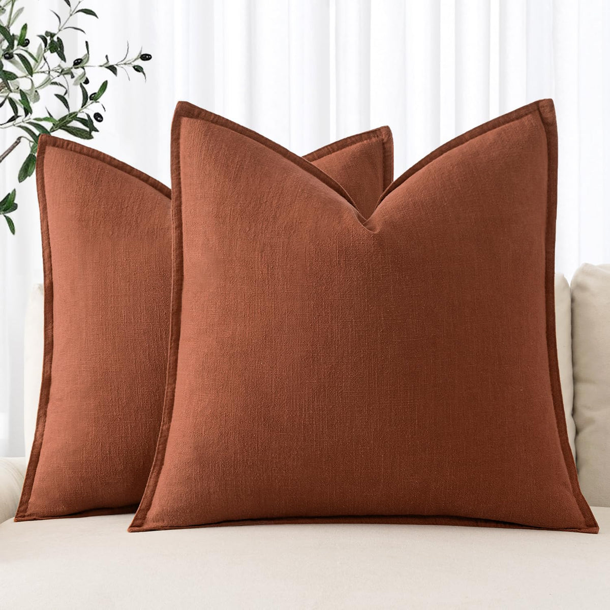 MIULEE Decorative Linen Euro Sham Pillow Covers 22x22 Inch Natural Beige