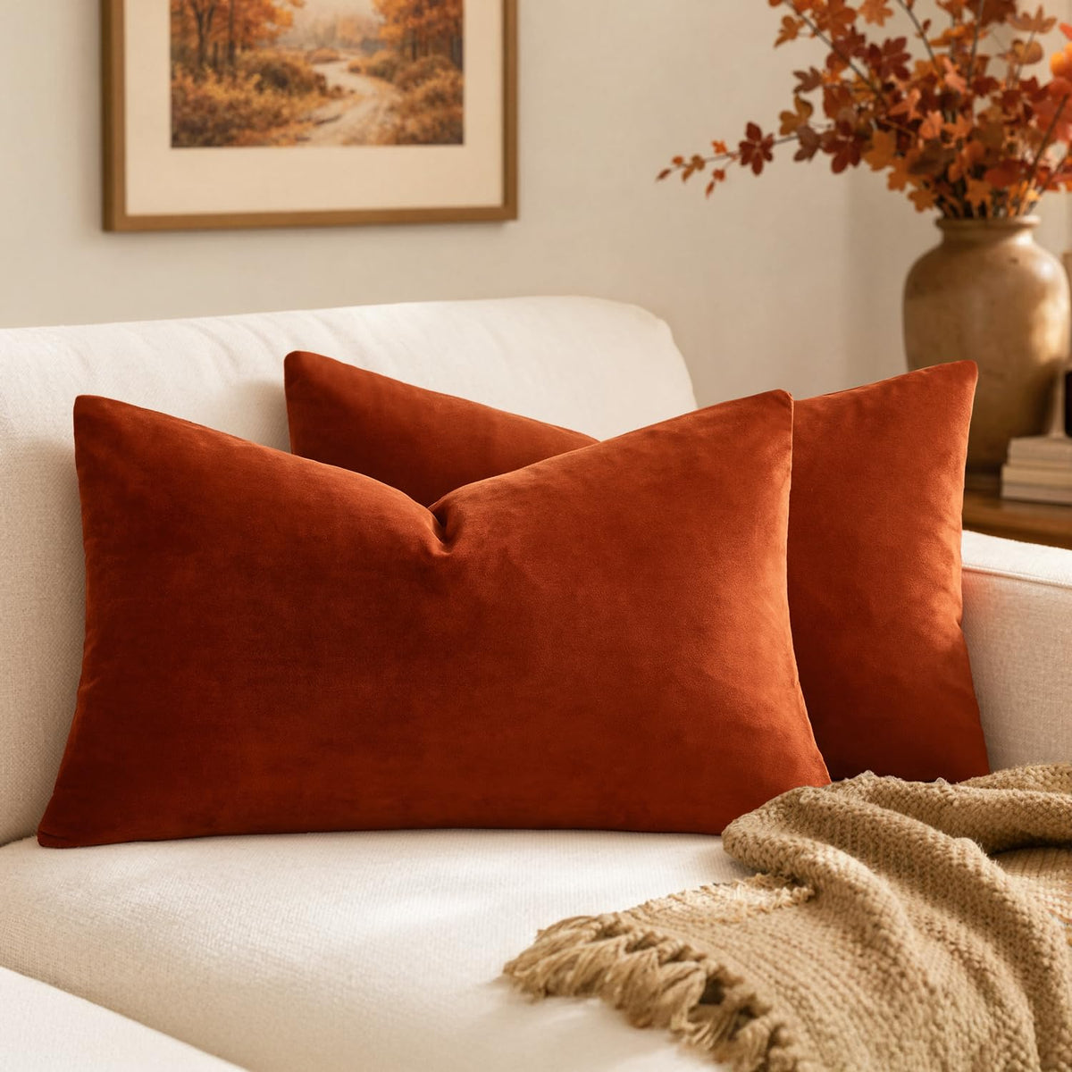 MIULEE Velvet Fall Throw Pillow Covers 20x20 Inch Pack of 2 Burnt Orange