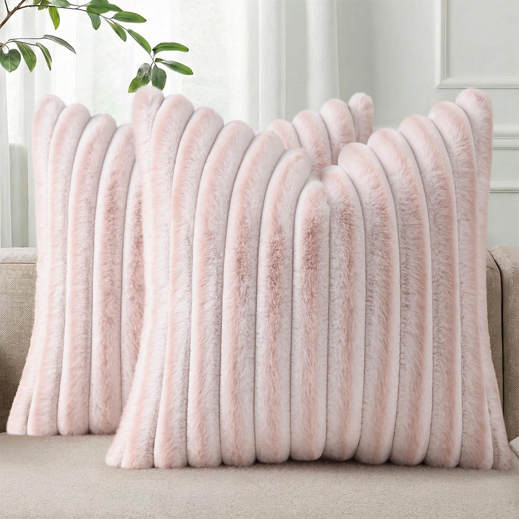Pallene Faux Fur Decorative Throw Pillow Covers 18x18 Set of 2, Cream White