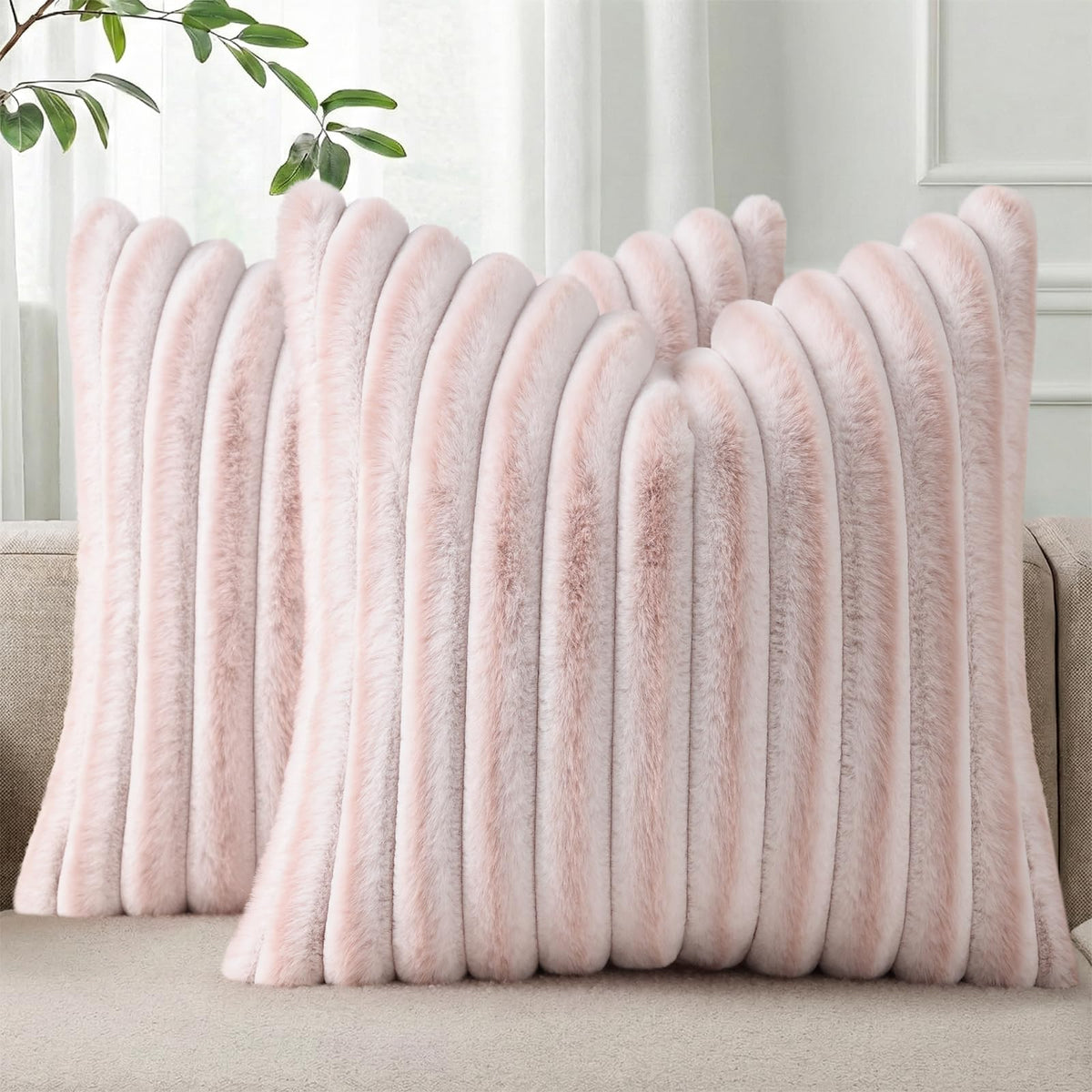 Pallene Faux Fur Decorative Throw Pillow Covers 18x18 Set of 2, Cream White