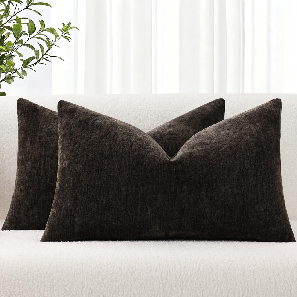 decorUhome Soft Chenille Moss Green Throw Pillow Covers 18X18 Set of 2