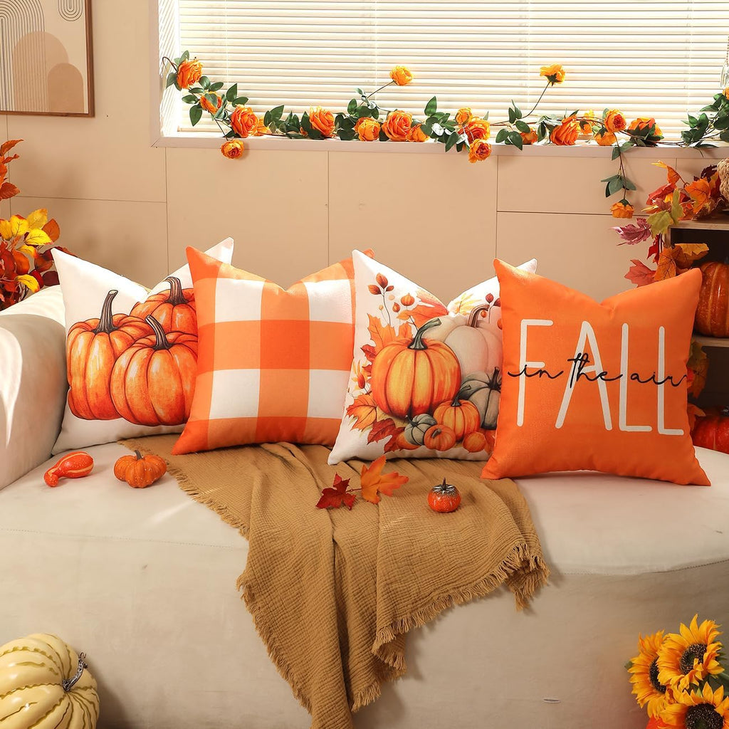 TOYPOPOR Fall Pillow Covers 18x18 4Pcs Double‑Sided Print Autumn Home Decor