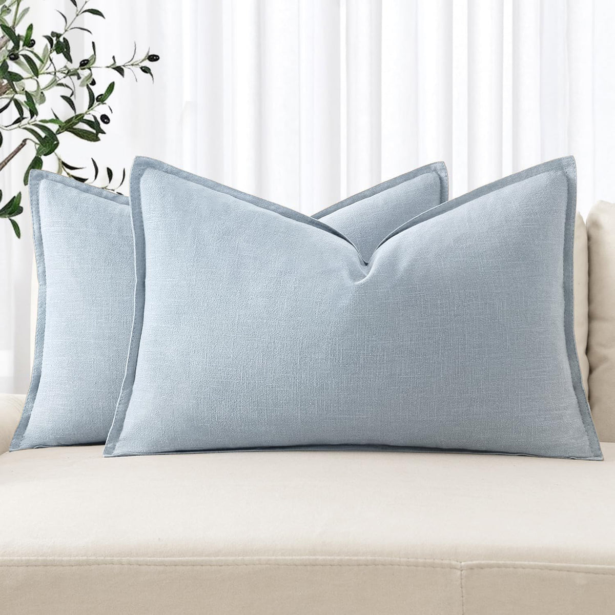MIULEE Decorative Linen Euro Sham Pillow Covers 22x22 Inch Natural Beige