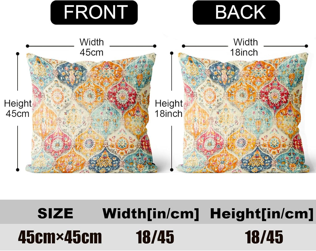 Boho Throw Pillow Covers 18x18 inch Set of 2,Soft Pillowcases Bohemia Carpet Printing Pattern Decorative Sofa Living Room Bed Square Pillow Case Cushion Cover-Cream Color