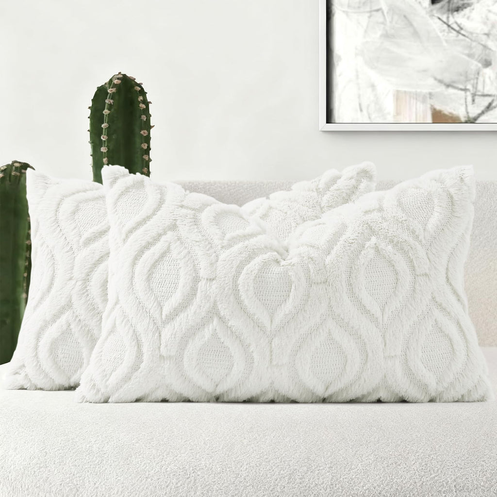 decorUhome Faux Fur Plush Soft Beige Throw Pillow Covers 18x18 Set of 2