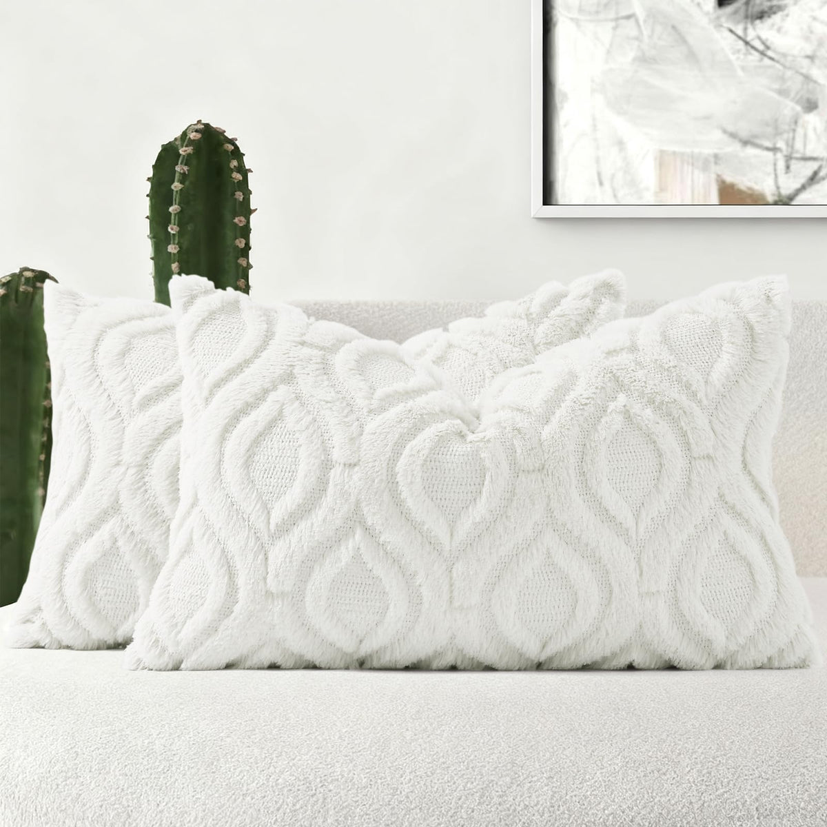 decorUhome Faux Fur Plush Soft Beige Throw Pillow Covers 18x18 Set of 2