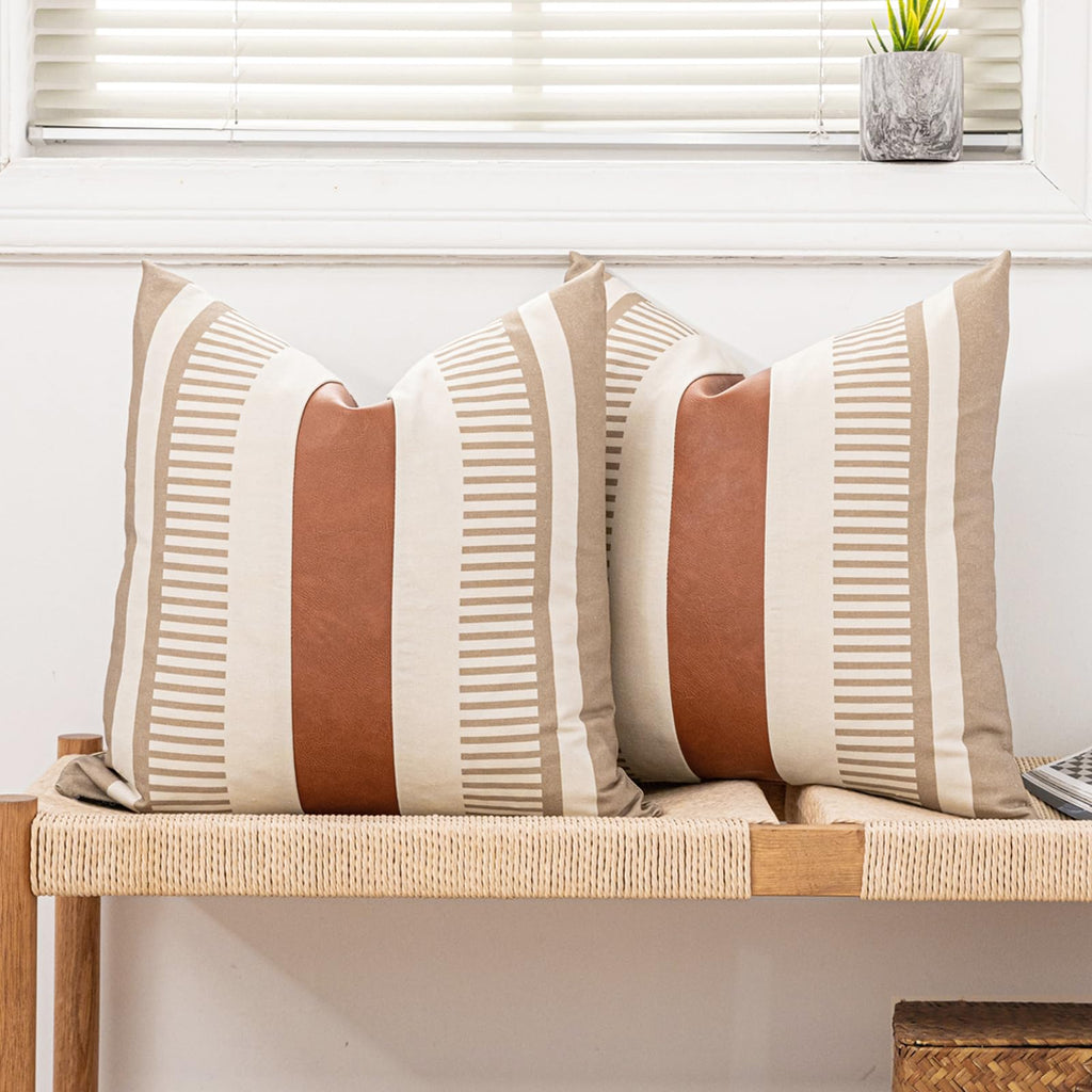 Decorative Striped Throw Pillow Cover 20x20 Inch Black White & Brown