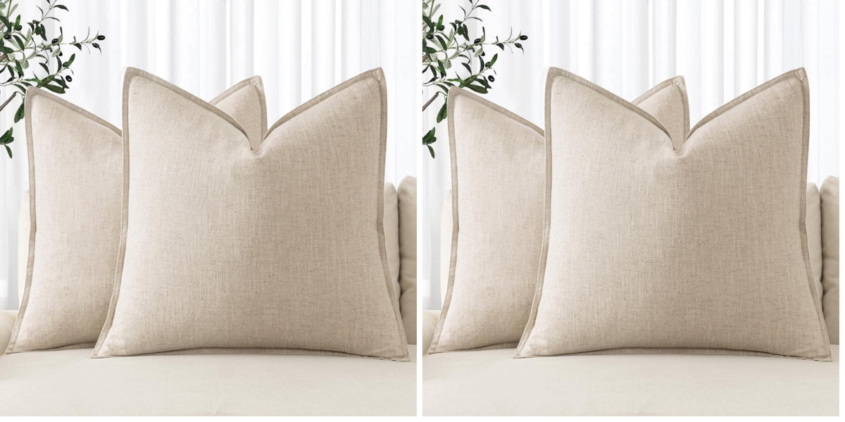 MIULEE Decorative Linen Euro Sham Pillow Covers 22x22 Inch Natural Beige