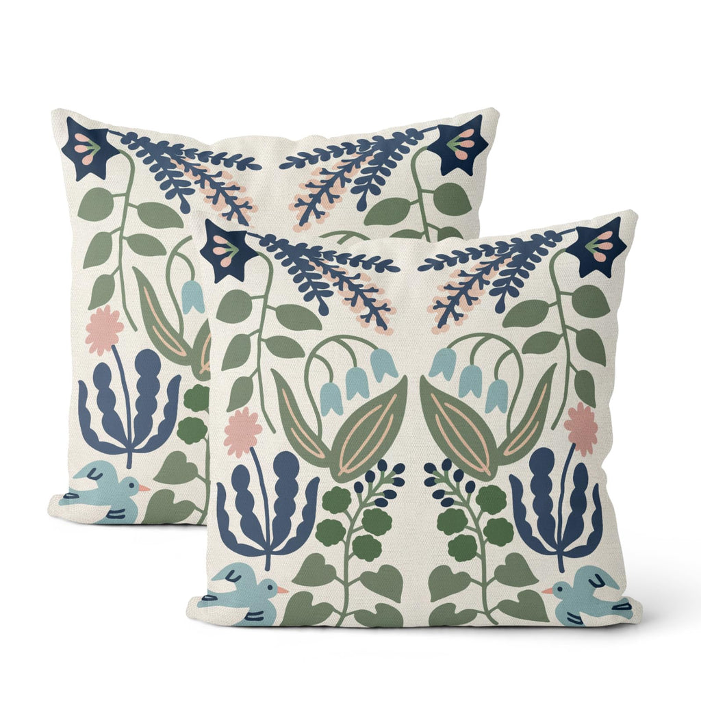 Floral Outdoor Pillow Covers 18x18 Inch Set of 2 Blue Green