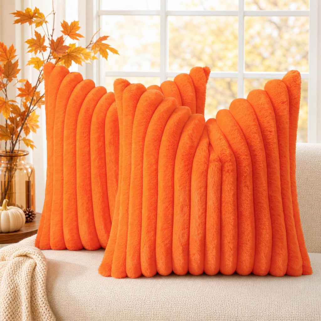 decorUhome Fall Faux Fur Throw Pillow Covers 18x18 Set of 2 Rust