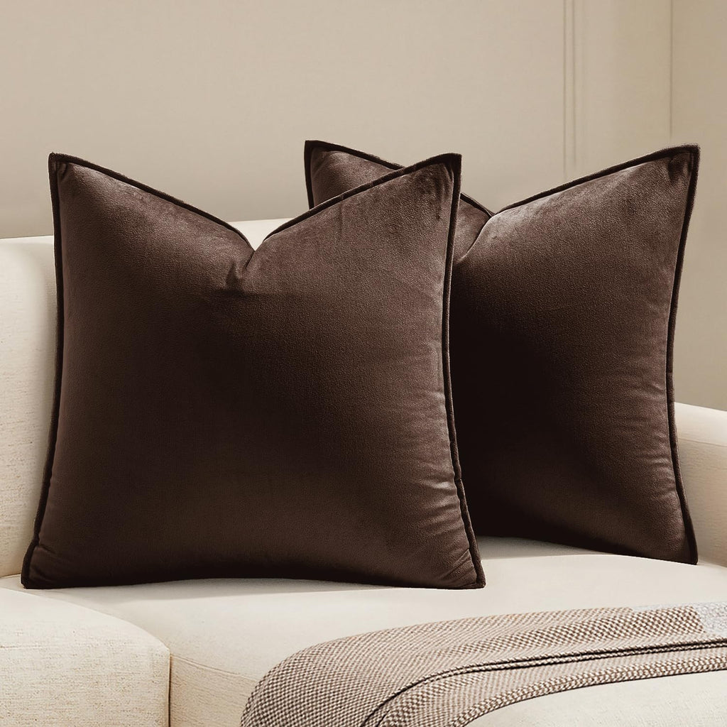 MIULEE Decorative Brown Velvet Throw Pillow Covers for Couch 22x22 Inch