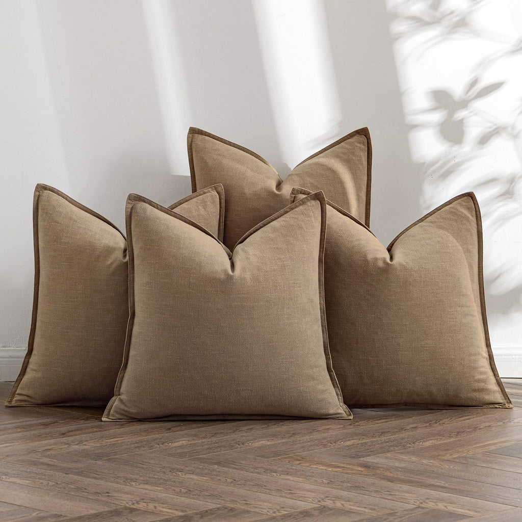 MIULEE Neutral Boho Linen Decorative Pillow Covers 18x18 Inch Pack of 4