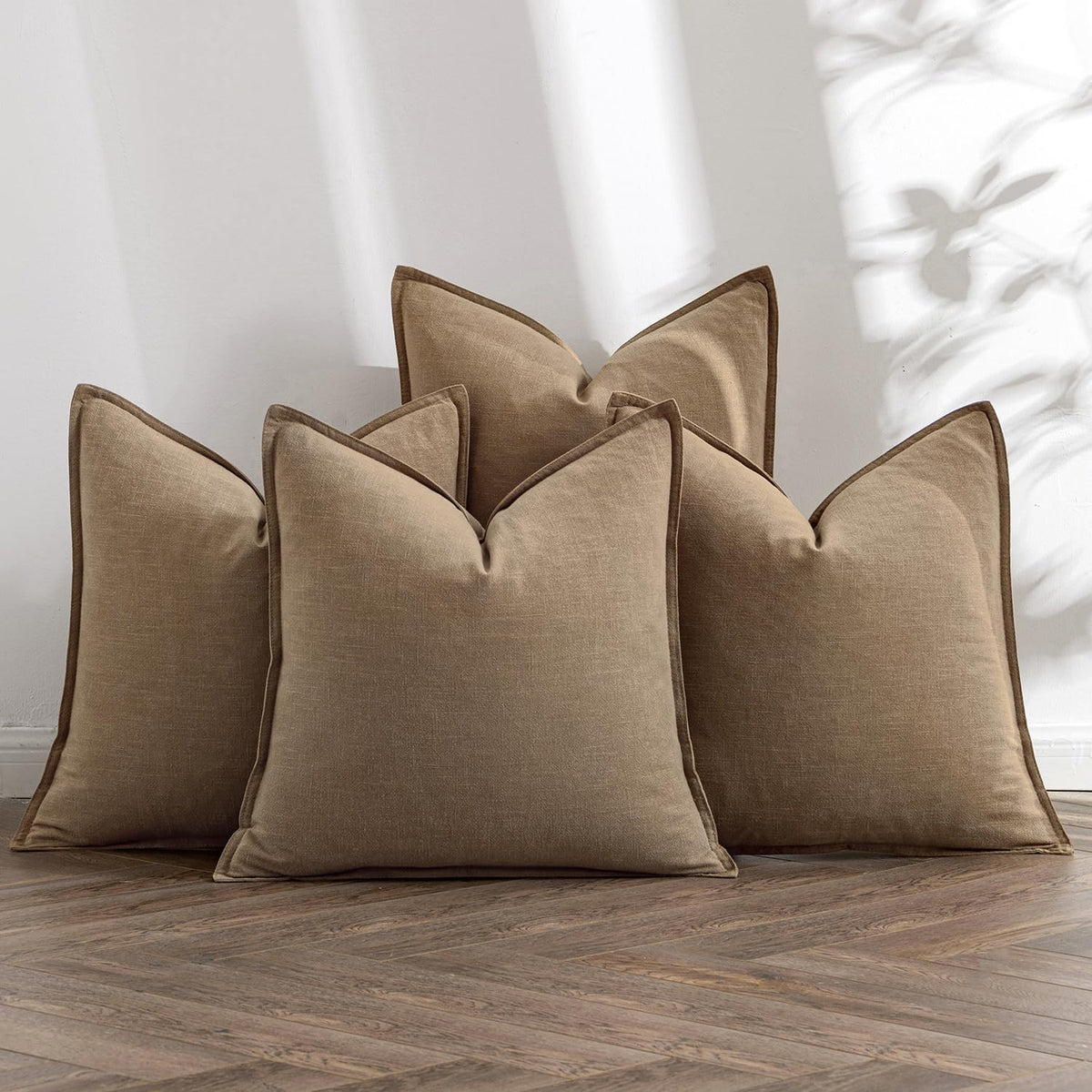 MIULEE Neutral Boho Linen Decorative Pillow Covers 18x18 Inch Pack of 4