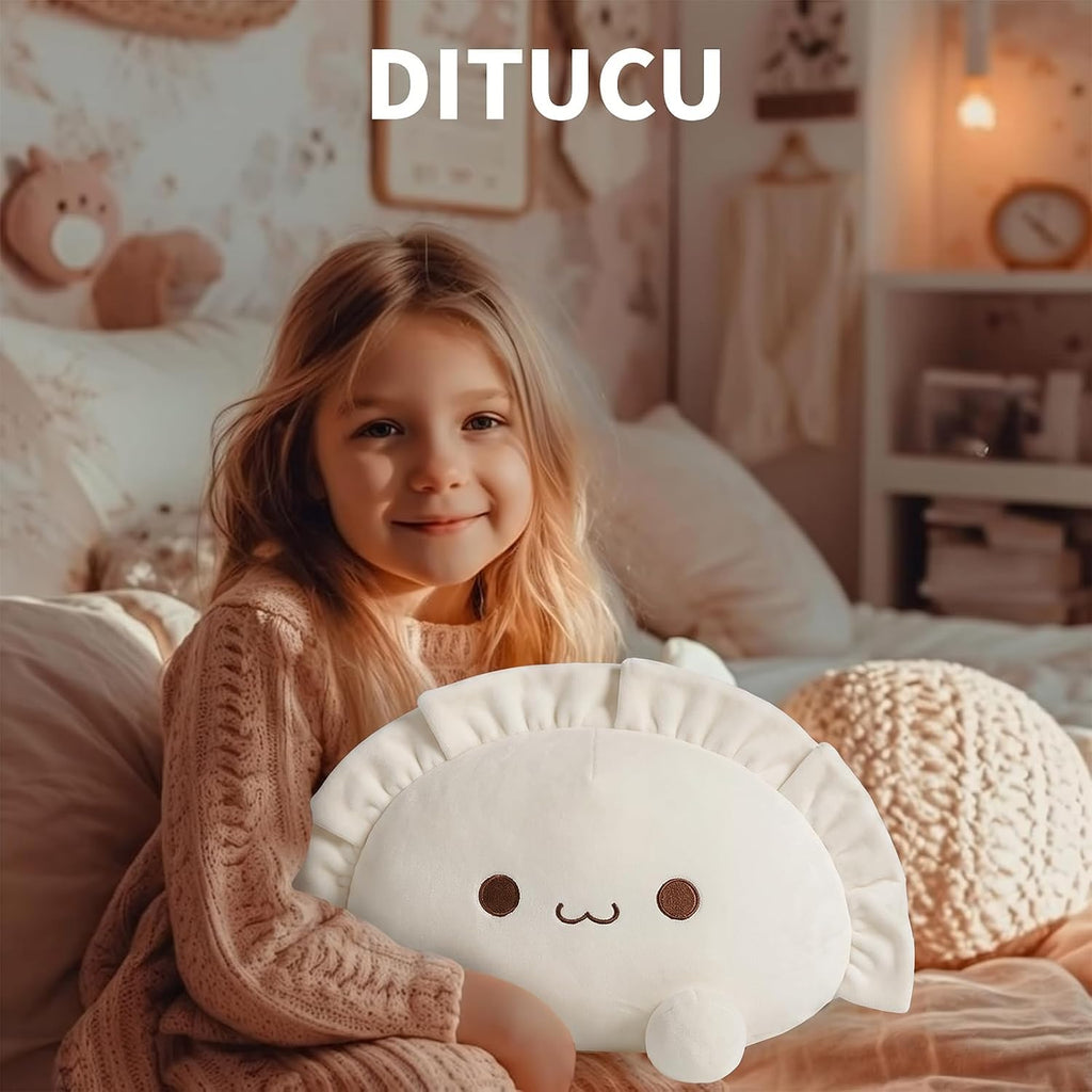Ditucu Cute Pierogi Pillow Dumpling Plush Funny Food Soup Stuffed Animal Plushies Toys Soft Hugging Gifts for Kids White 8 inch