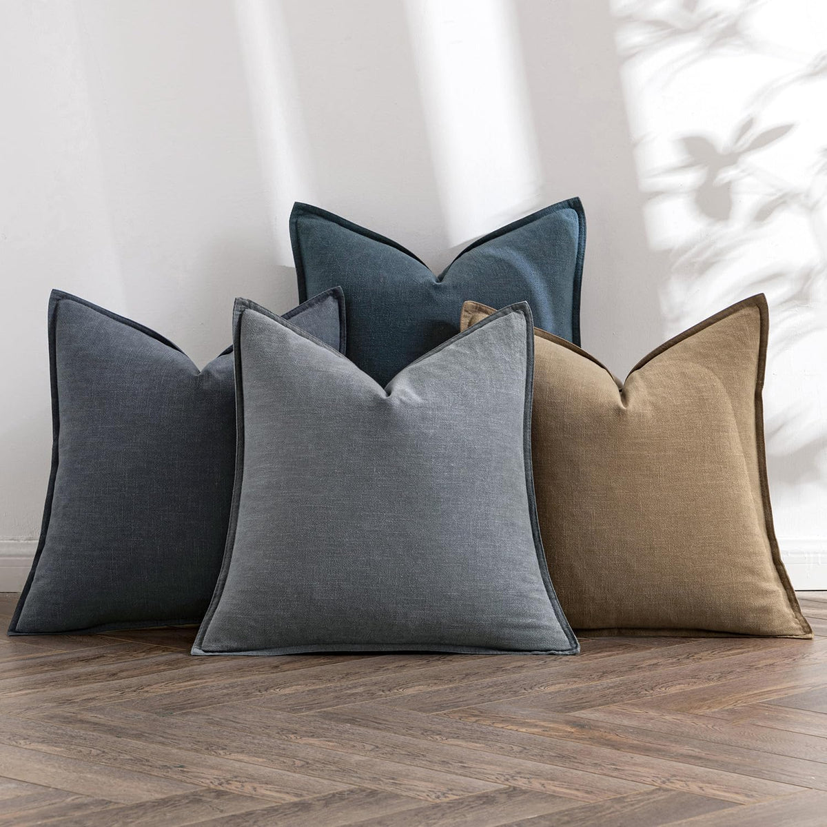 MIULEE Neutral Boho Linen Decorative Pillow Covers 18x18 Inch Pack of 4