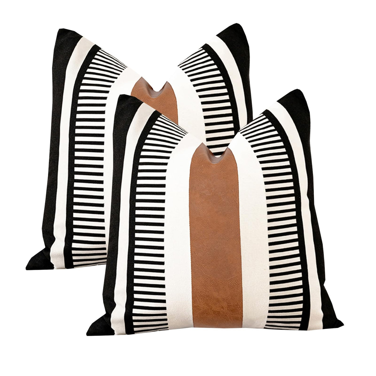Decorative Striped Throw Pillow Cover 20x20 Inch Black White & Brown