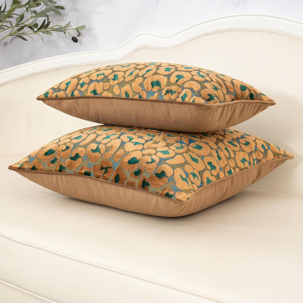Alerfa Green Brown Floral Throw Pillow Cover 12 x 20 Inch Cut Velvet Rectange Luxury Decorative Lumbar Pillow Cover for Couch Living Room Bedroom