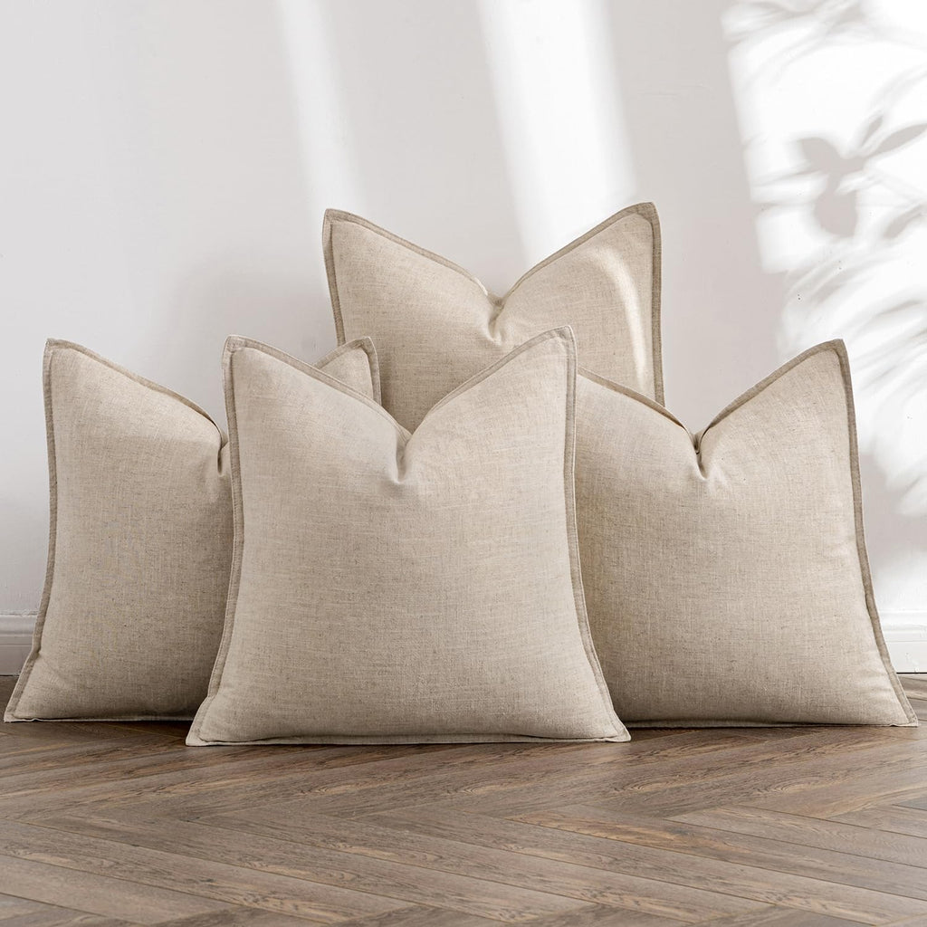 MIULEE Neutral Boho Linen Decorative Pillow Covers 18x18 Inch Pack of 4