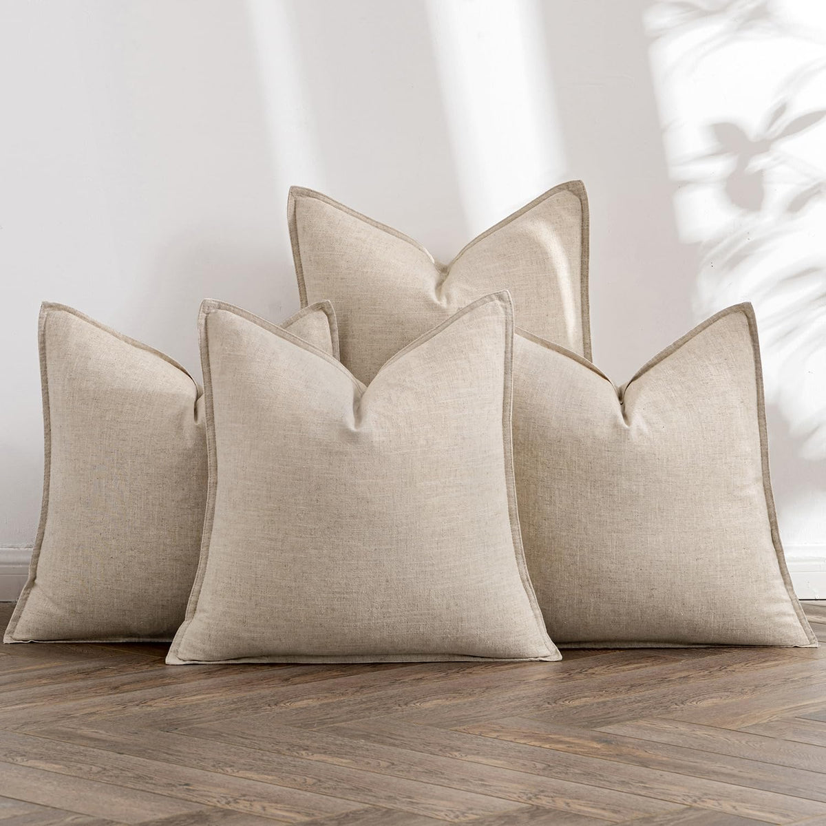 MIULEE Neutral Boho Linen Decorative Pillow Covers 18x18 Inch Pack of 4