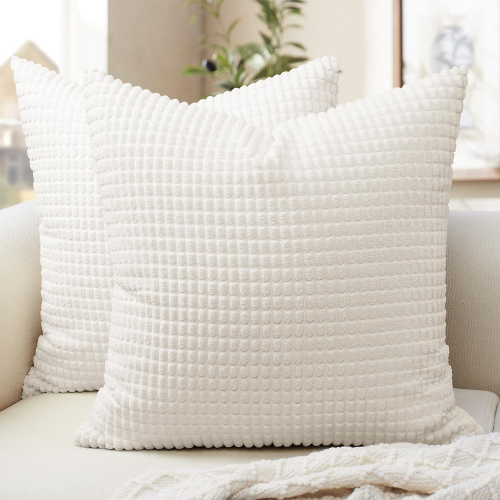 Softalker Corduroy Decorative Throw Pillow Covers 18x18, Set of 2, Beige