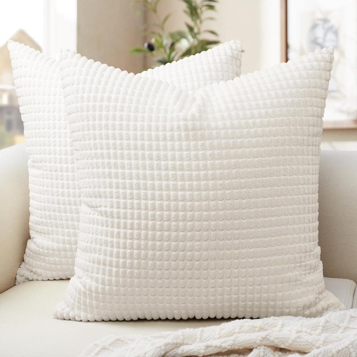 Softalker Corduroy Decorative Throw Pillow Covers 18x18, Set of 2, Beige