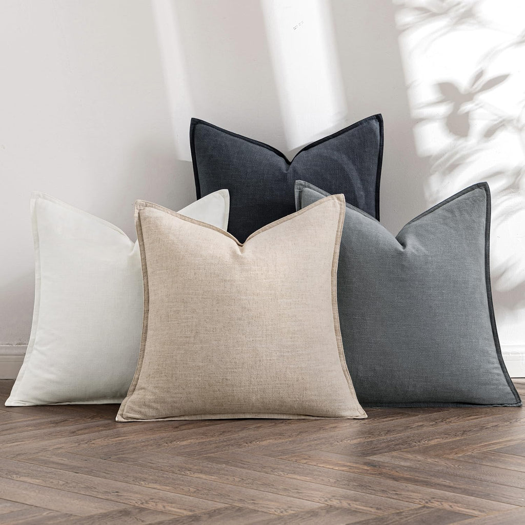 MIULEE Neutral Boho Linen Decorative Pillow Covers 18x18 Inch Pack of 4