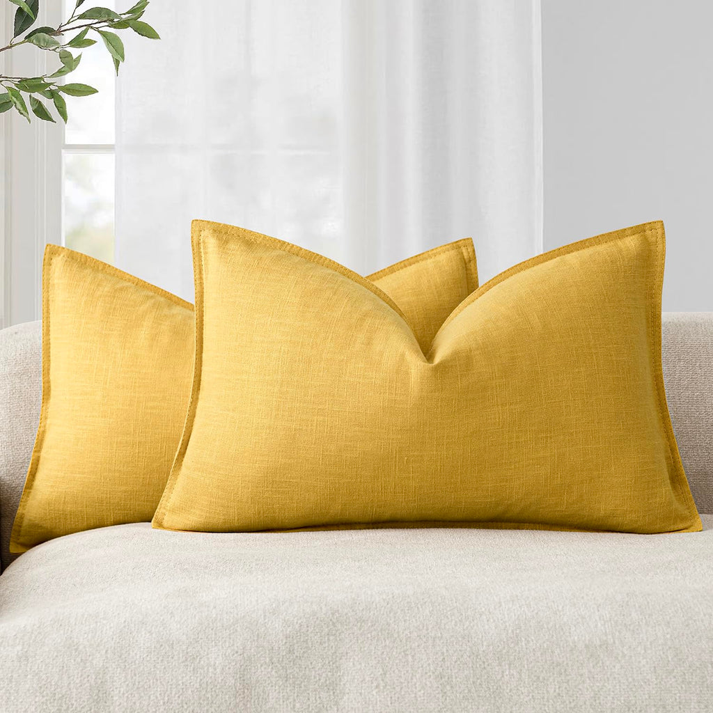 Foindtower Linen Solid Decorative Throw Pillow Covers 20x20 Natural Beige