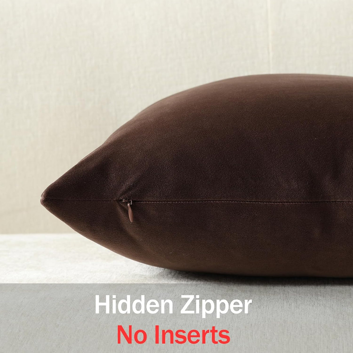 DEZENE Throw Pillow Covers 20x20 Chocolate Brown: Pack of 2 Cozy Soft Velvet Square Modern Luxury Decorative Throw Pillow Cases for Sofa Couch Living Room Bed Home Decor