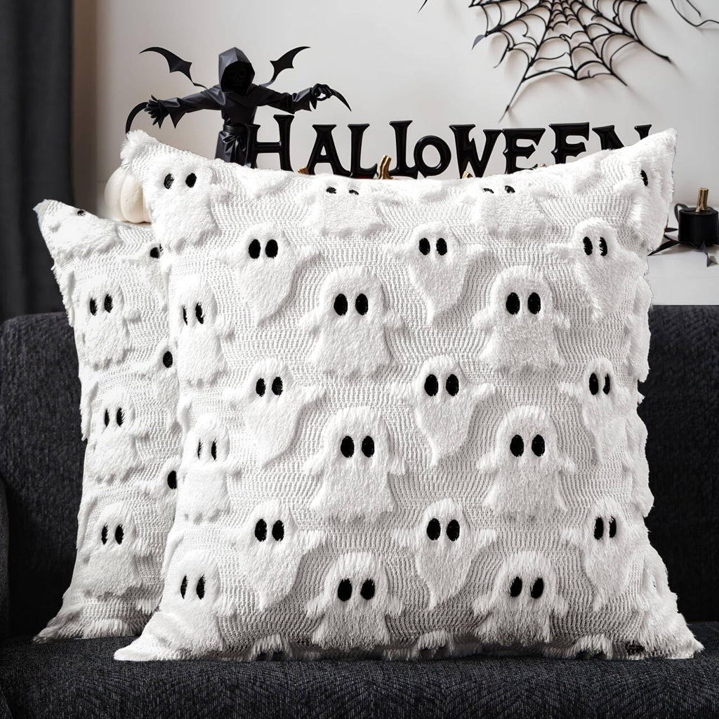DFXSZ Halloween Pillow Covers 18x18 inch 2Pcs White Ghost Halloween Decor
