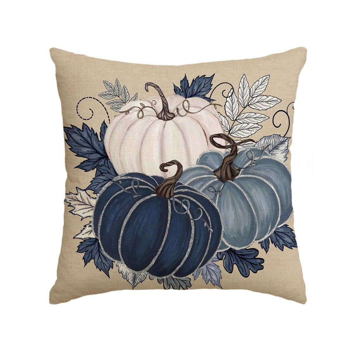 AVOIN colorlife Fall Blue Pumpkin Leaves Throw Pillow Cover 12x20 Inch