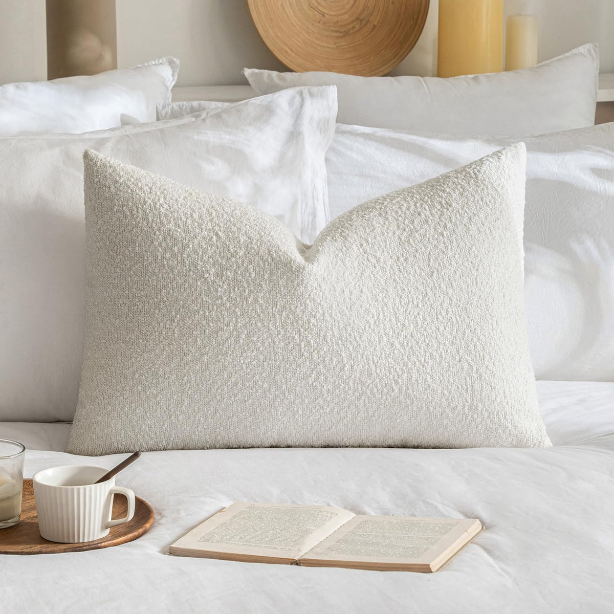 MIULEE Textured Boucle Lumbar Pillow Cover for Bed 12x20 Olive Green