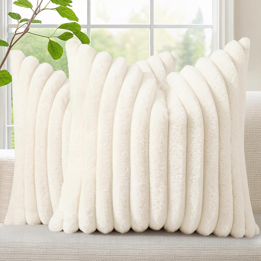 decorUhome Fall Faux Fur Throw Pillow Covers 18x18 Set of 2 Rust