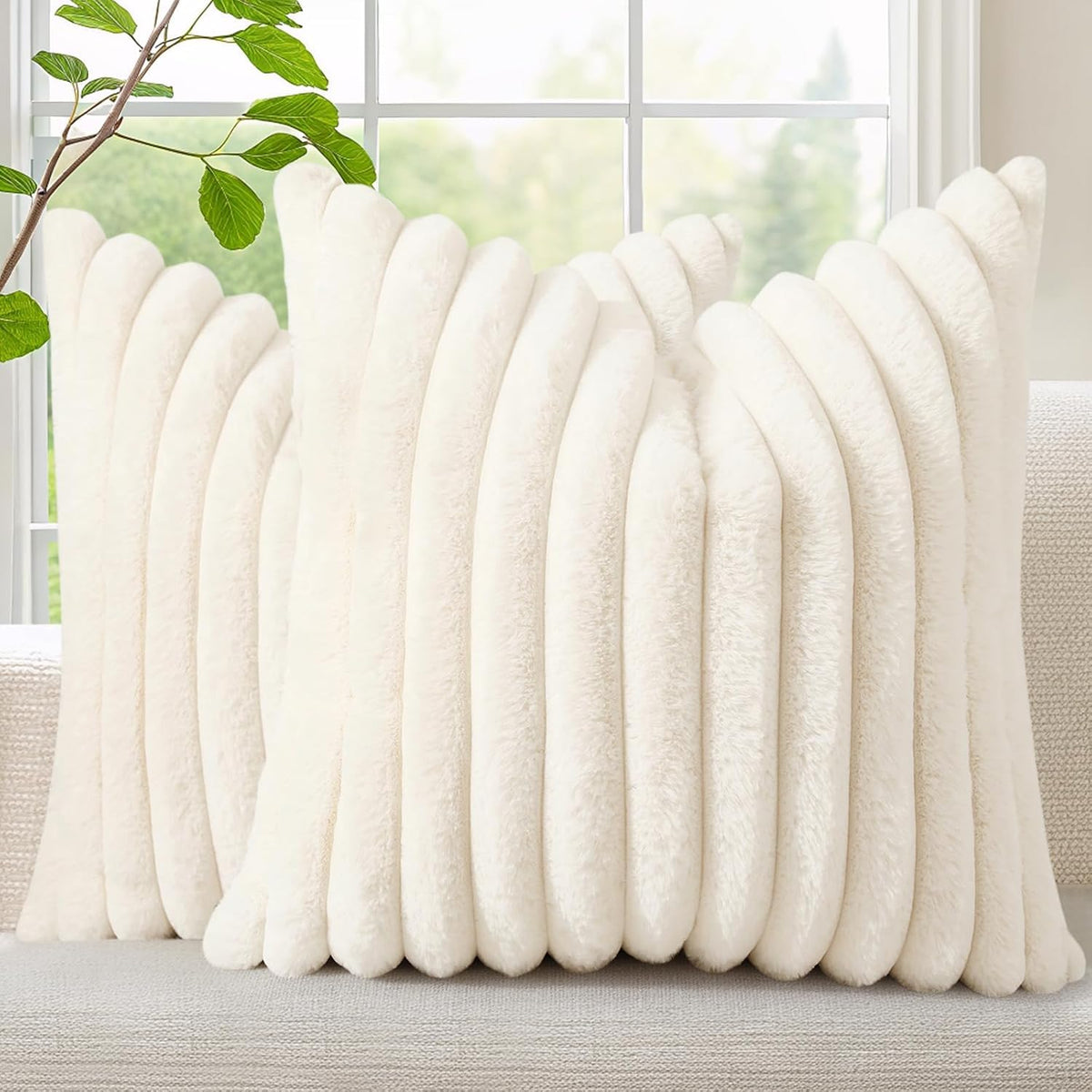 decorUhome Fall Faux Fur Throw Pillow Covers 18x18 Set of 2 Rust