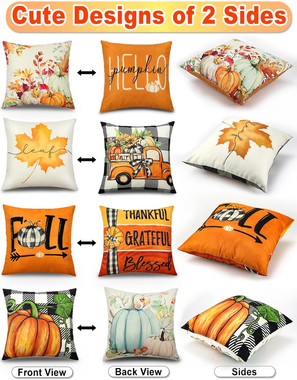 TOYPOPOR Fall Pillow Covers 20x20 4Pcs Double‑Sided Print Autumn Home Decor