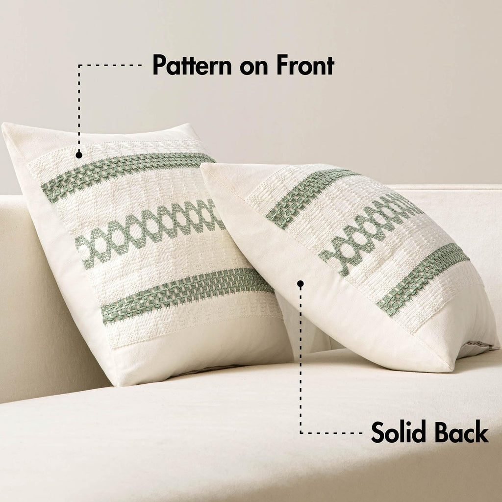 MIULEE Set of 2 Sage Green Boho Decorative Pillow Covers 18x18 Inch