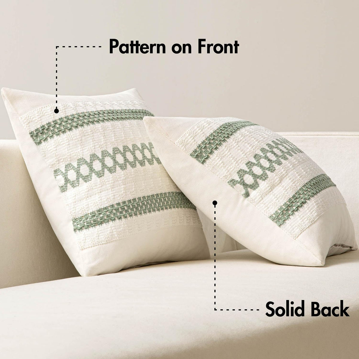 MIULEE Set of 2 Sage Green Boho Decorative Pillow Covers 18x18 Inch