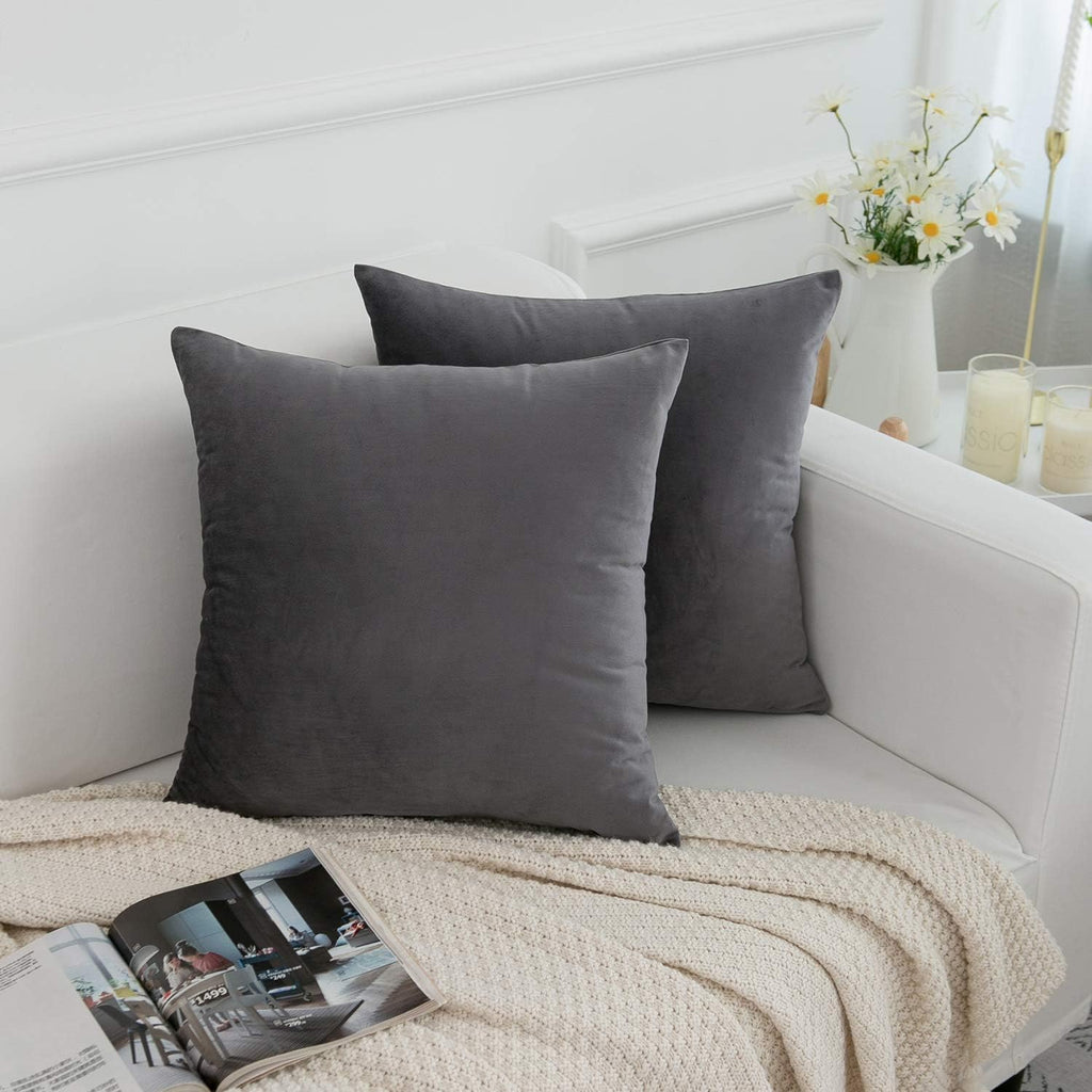 RainRoad Velvet Gray Throw Pillow Covers18x18 Inch,Set of 2