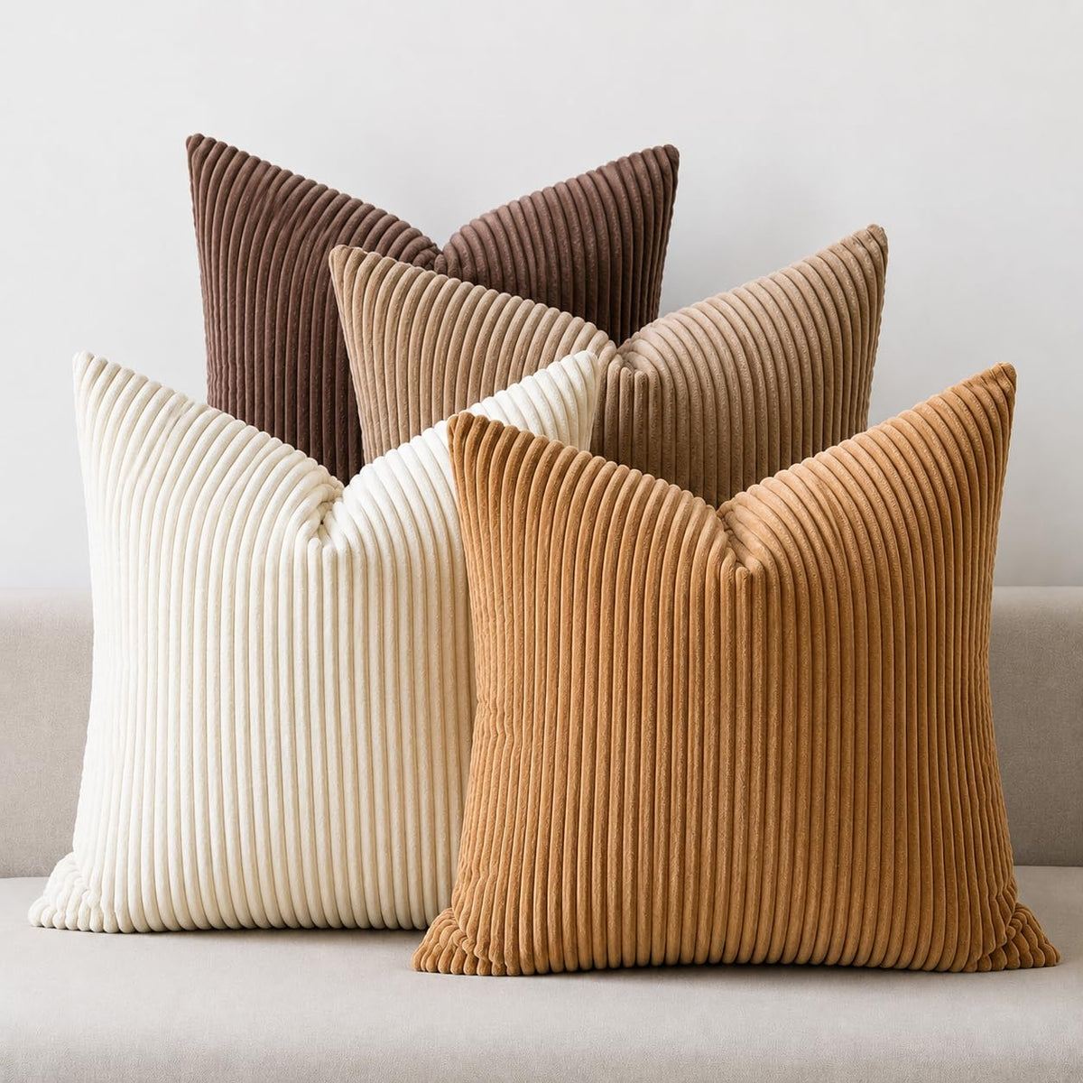 LANANAS Decorative Corduroy Throw Pillow Covers 18x18 Inch Neutral Brown