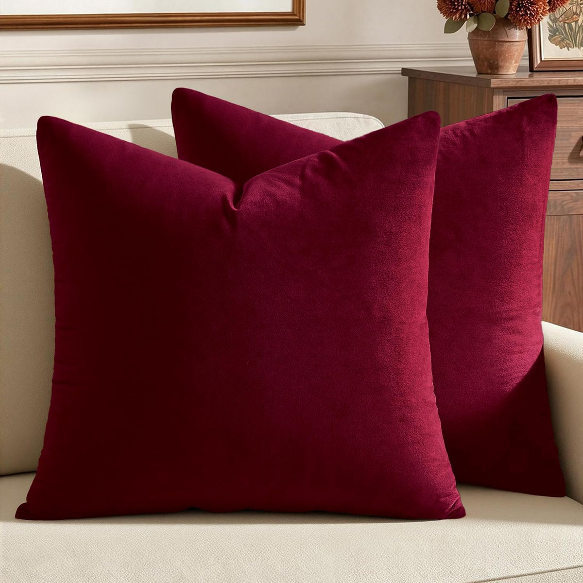 MIULEE Velvet Fall Throw Pillow Covers 20x20 Inch Pack of 2 Burnt Orange