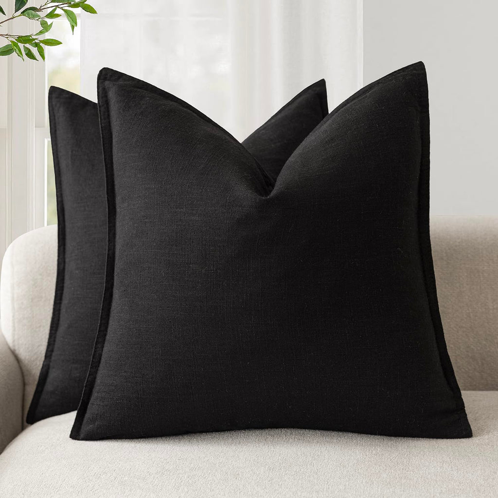 Foindtower Linen Solid Decorative Throw Pillow Covers 20x20 Natural Beige