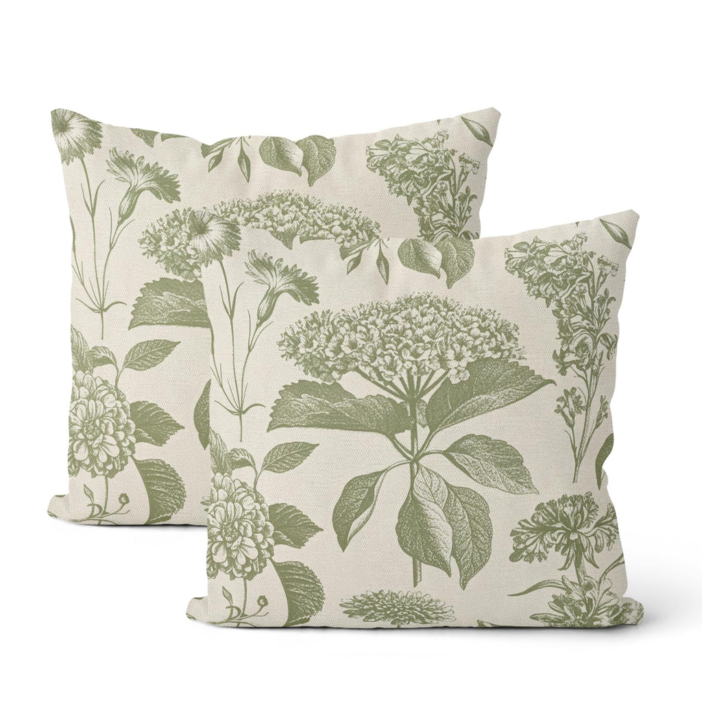 Floral Outdoor Pillow Covers 18x18 Inch Set of 2 Blue Green