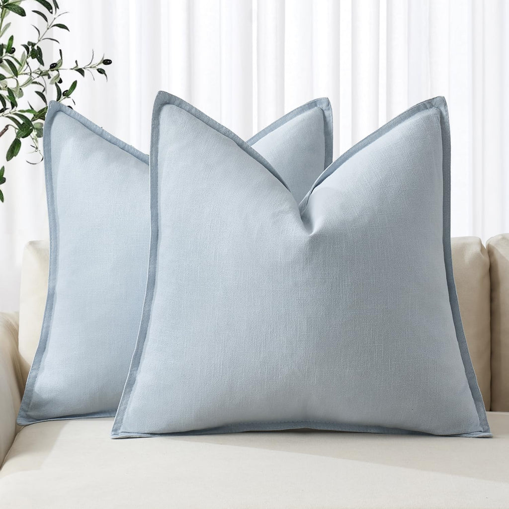 MIULEE Decorative Linen Euro Sham Pillow Covers 22x22 Inch Natural Beige
