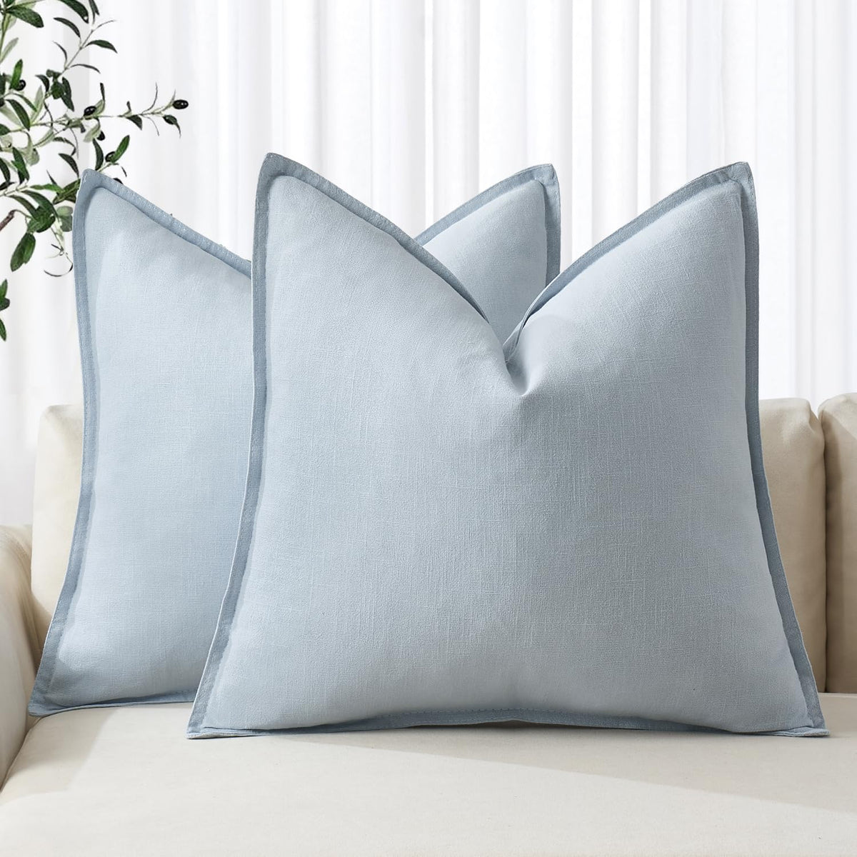 MIULEE Decorative Linen Euro Sham Pillow Covers 22x22 Inch Natural Beige